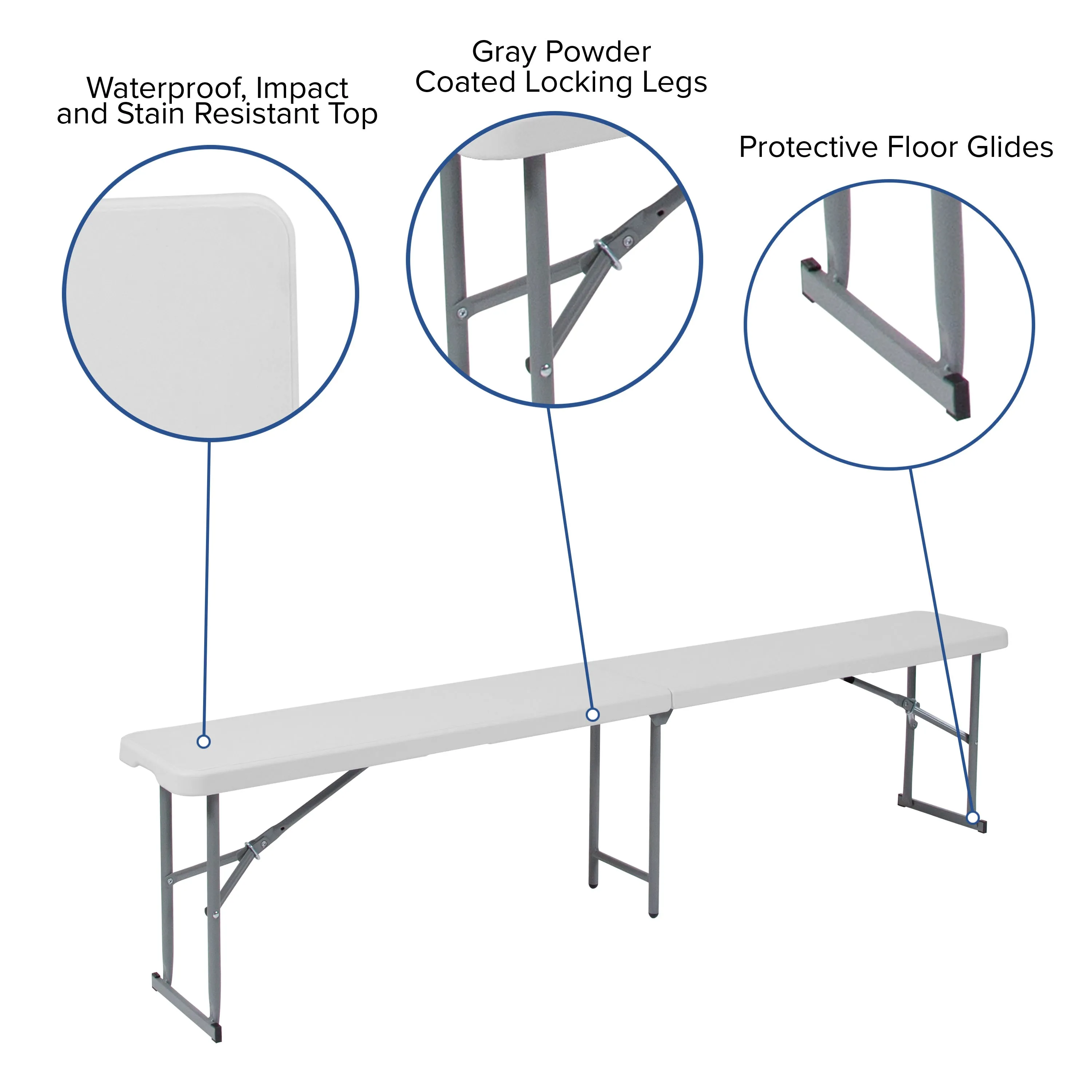 10.25''W x 71''L Bi-Fold Plastic Bench with Carrying Handle