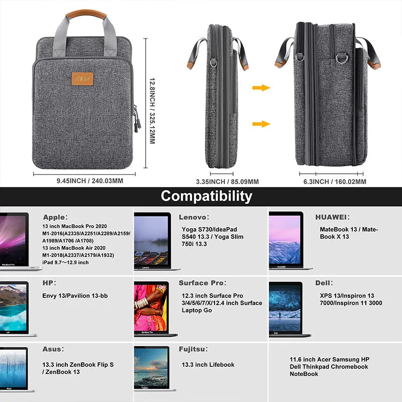 12.9-13 inch Laptop Case Shoulder Bag with Variable Capacity Bag