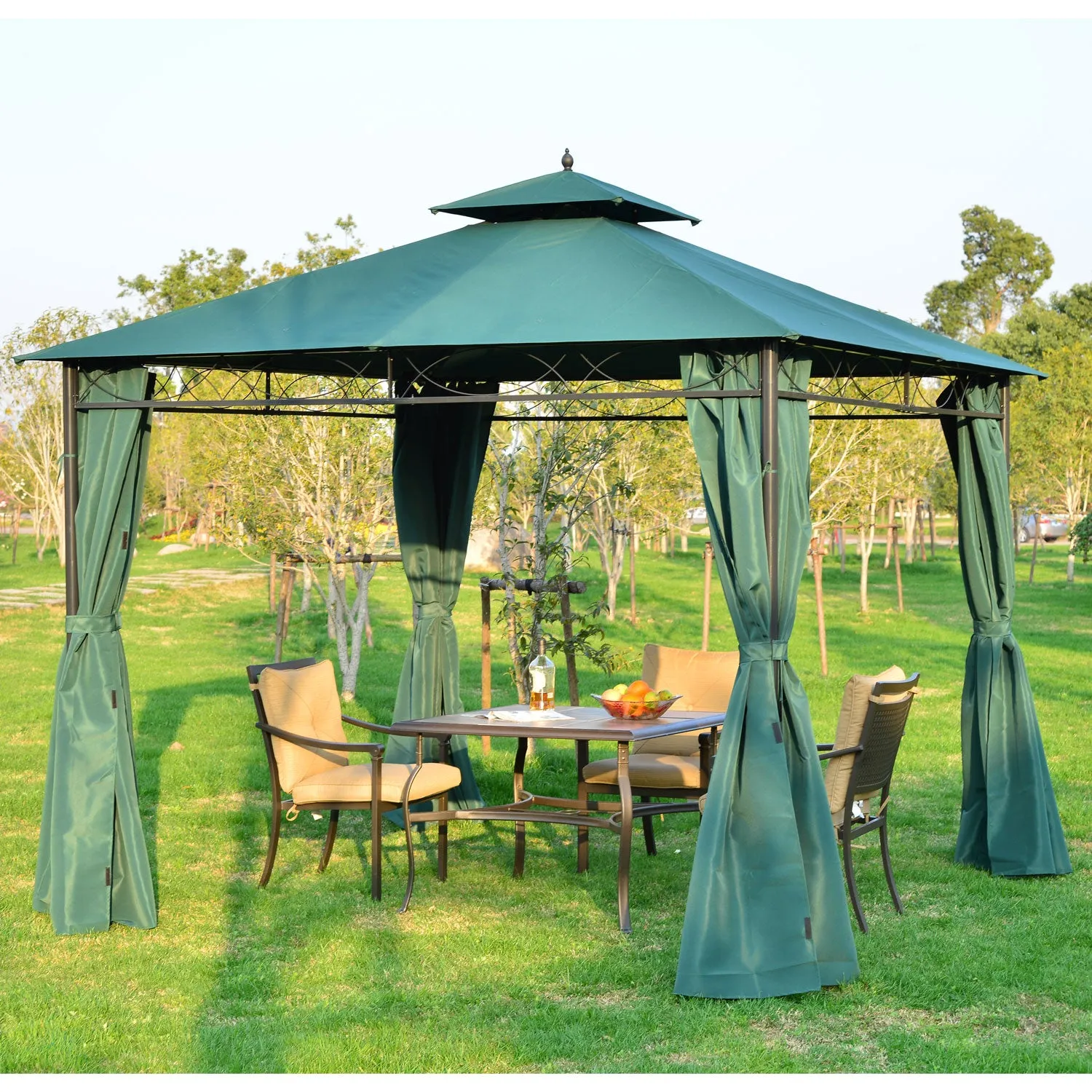 3(m) x 3(m) Metal Garden Gazebo Marquee Party Tent Patio Canopy Pavilion   Sidewalls - Green