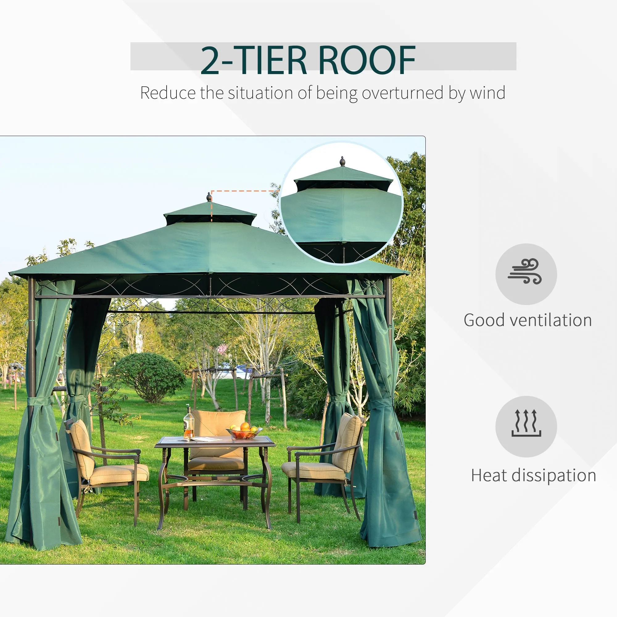 3(m) x 3(m) Metal Garden Gazebo Marquee Party Tent Patio Canopy Pavilion   Sidewalls - Green