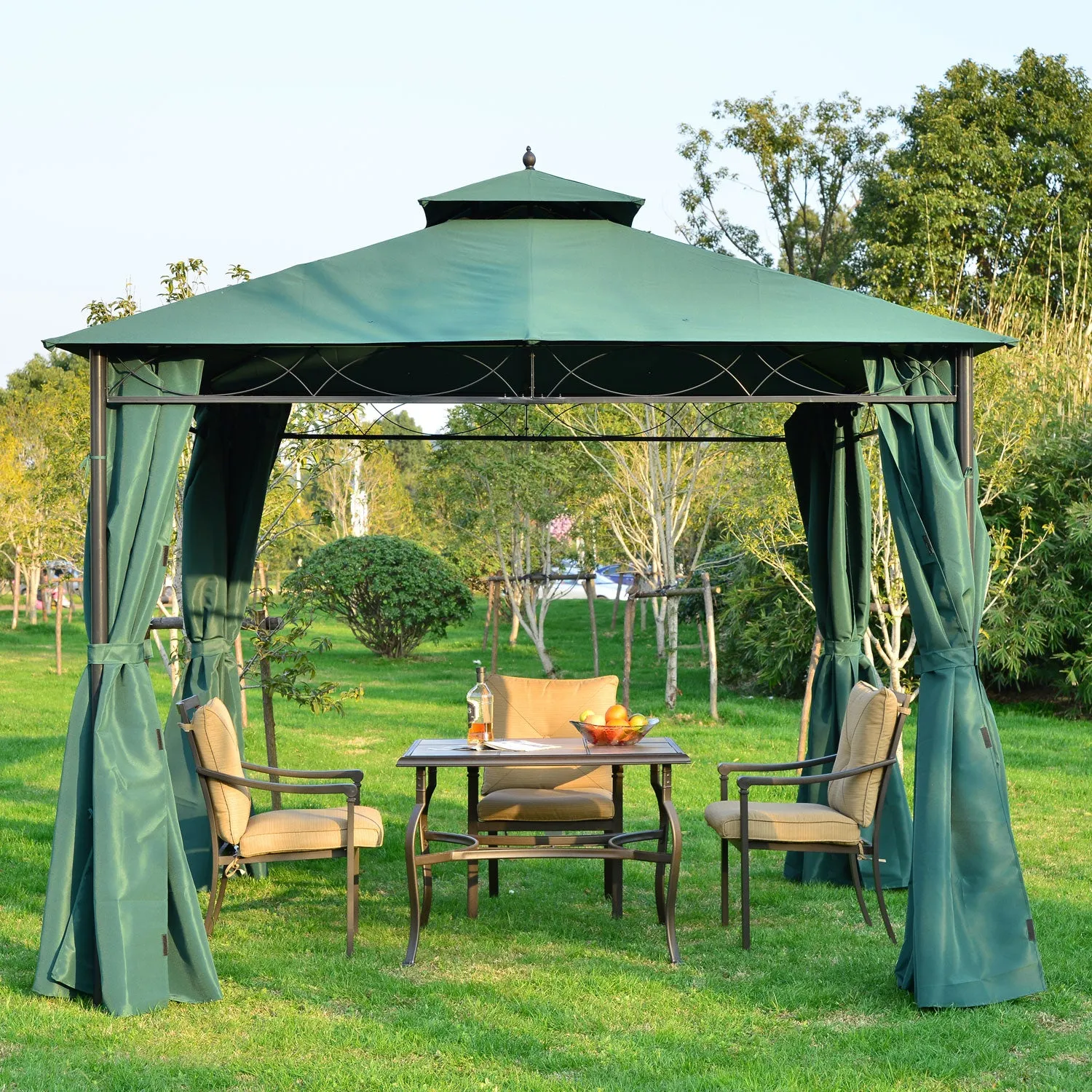 3(m) x 3(m) Metal Garden Gazebo Marquee Party Tent Patio Canopy Pavilion   Sidewalls - Green