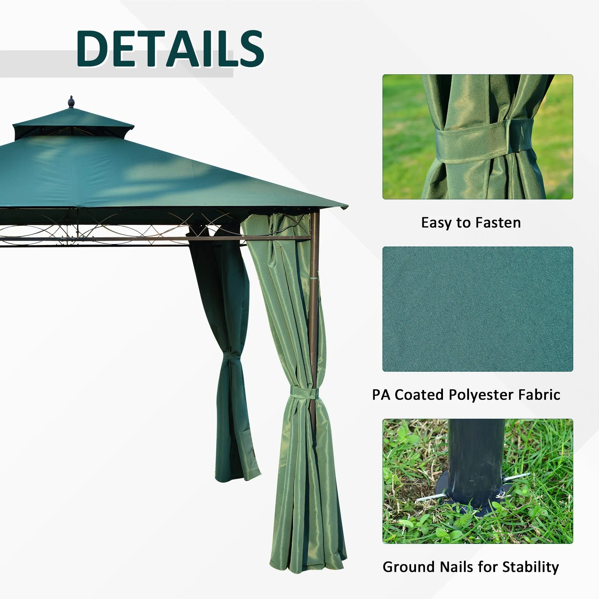 3(m) x 3(m) Metal Garden Gazebo Marquee Party Tent Patio Canopy Pavilion   Sidewalls - Green