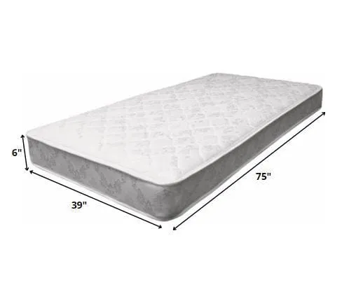 75" X 39" X 6" Twin White And Gray Fabric Mattress