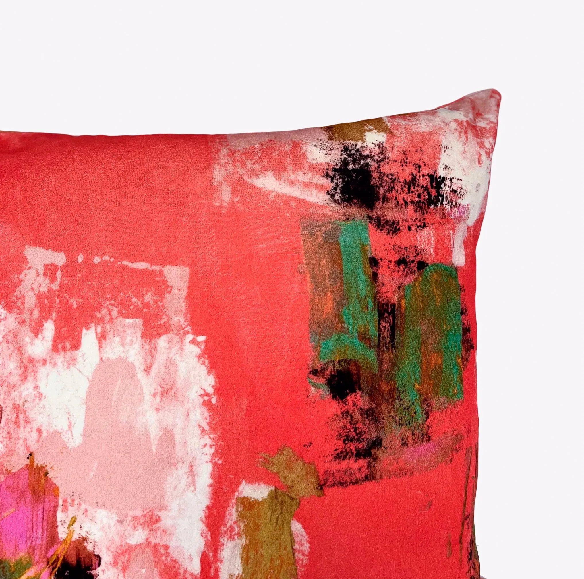 Abstract painterly Velvet Cushion - Bright coral