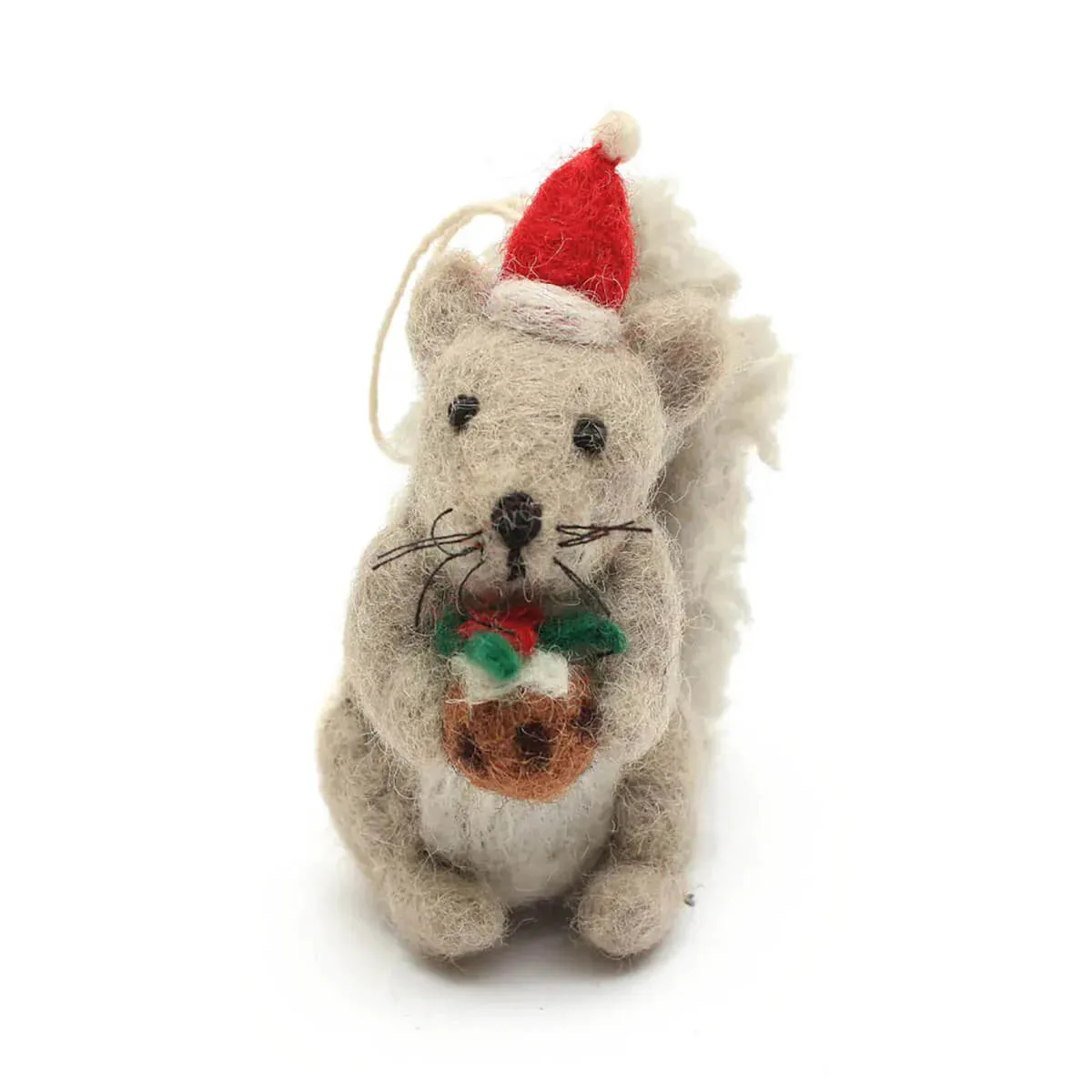 Amica - Grey squirrel with Christmas pudding - felt decoration