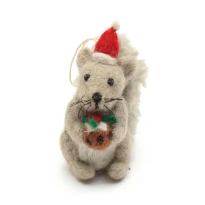 Amica - Grey squirrel with Christmas pudding - felt decoration