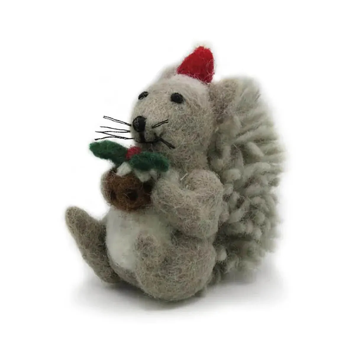 Amica - Grey squirrel with Christmas pudding - felt decoration