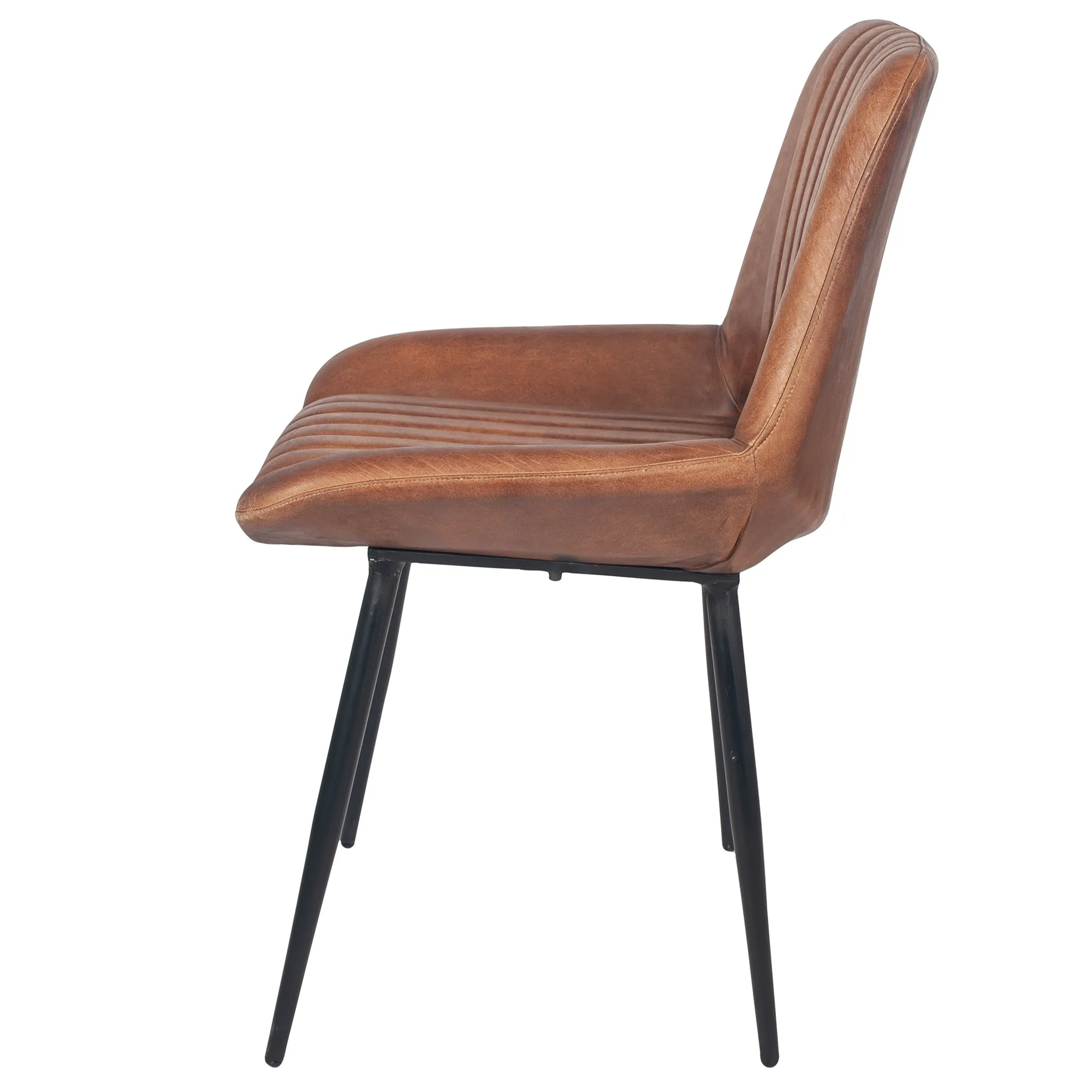 Angelo Leather and Iron Retro Dining Chair in Vintage Brown