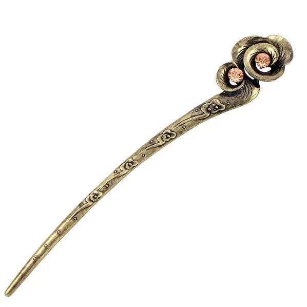 Antique Brass Finish Cloud Hair Stick with Rhinestones