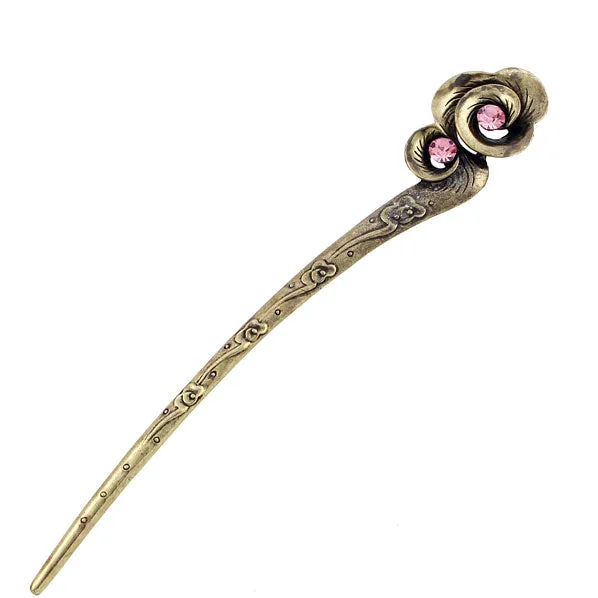 Antique Brass Finish Cloud Hair Stick with Rhinestones