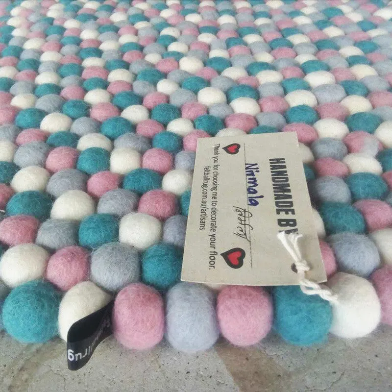 Aqua Fusion Felt Ball Rug