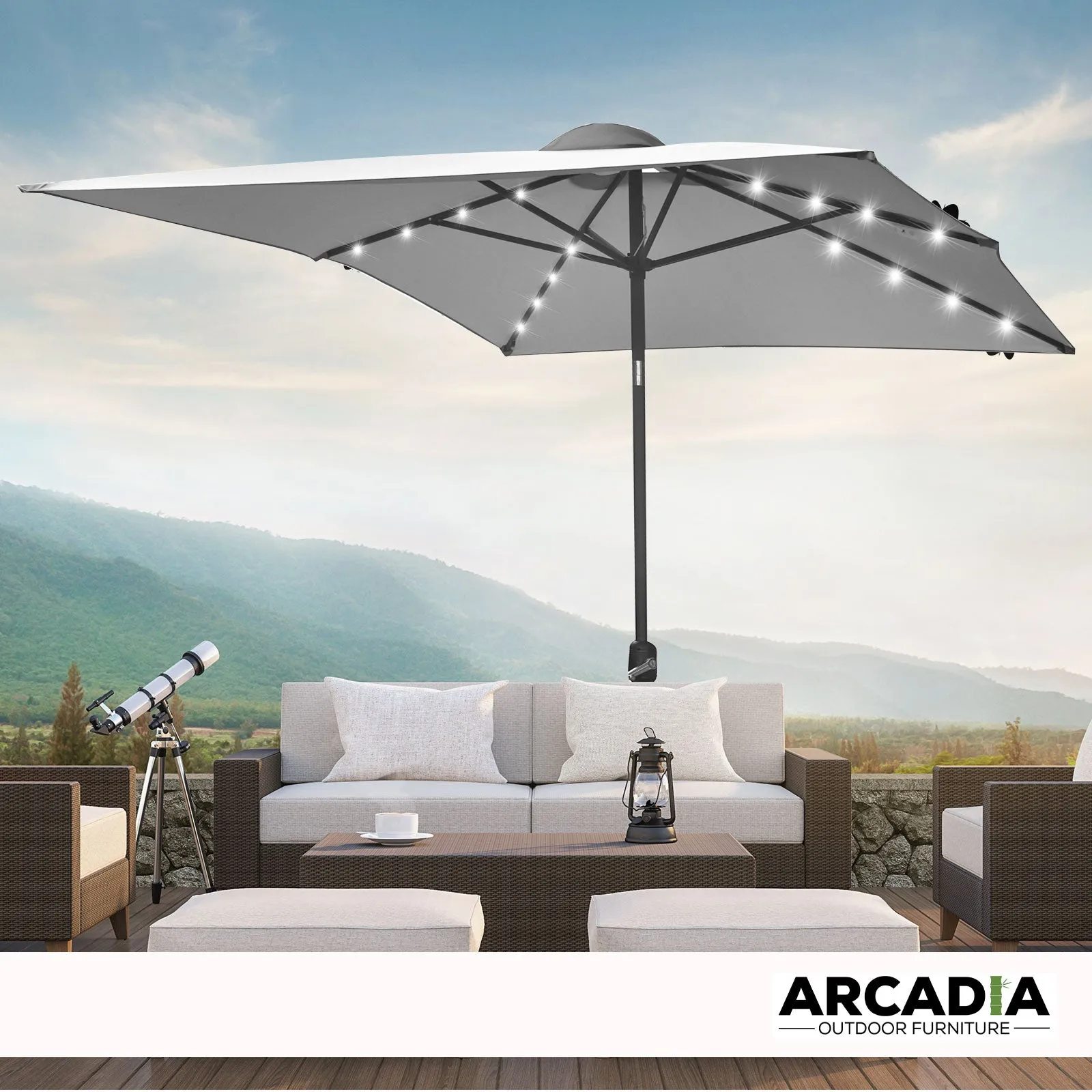 Arcadia Furniture Umbrella 3 Metre Umbrella with Solar LED Lights Garden Yard