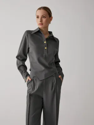 Asymmetric Metal Graceful Buckle Shirt