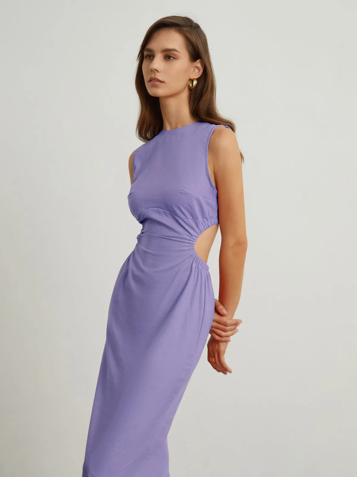 Back Cutout Graceful Linen Midi Dress