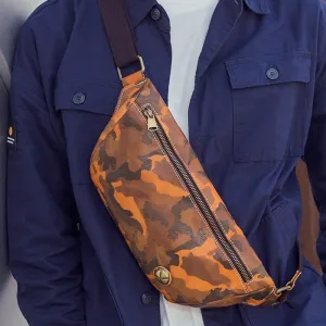 Badass Leather Fanny Pack Men's Yellow Camouflage Chest Bag Hip Bag Waist Bag For Men