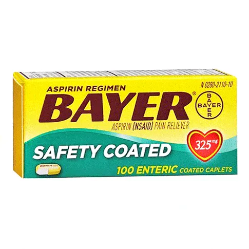 Bayer Safety Coated Aspirin 325mg Enteric Coated Caplets, 100/Bottle