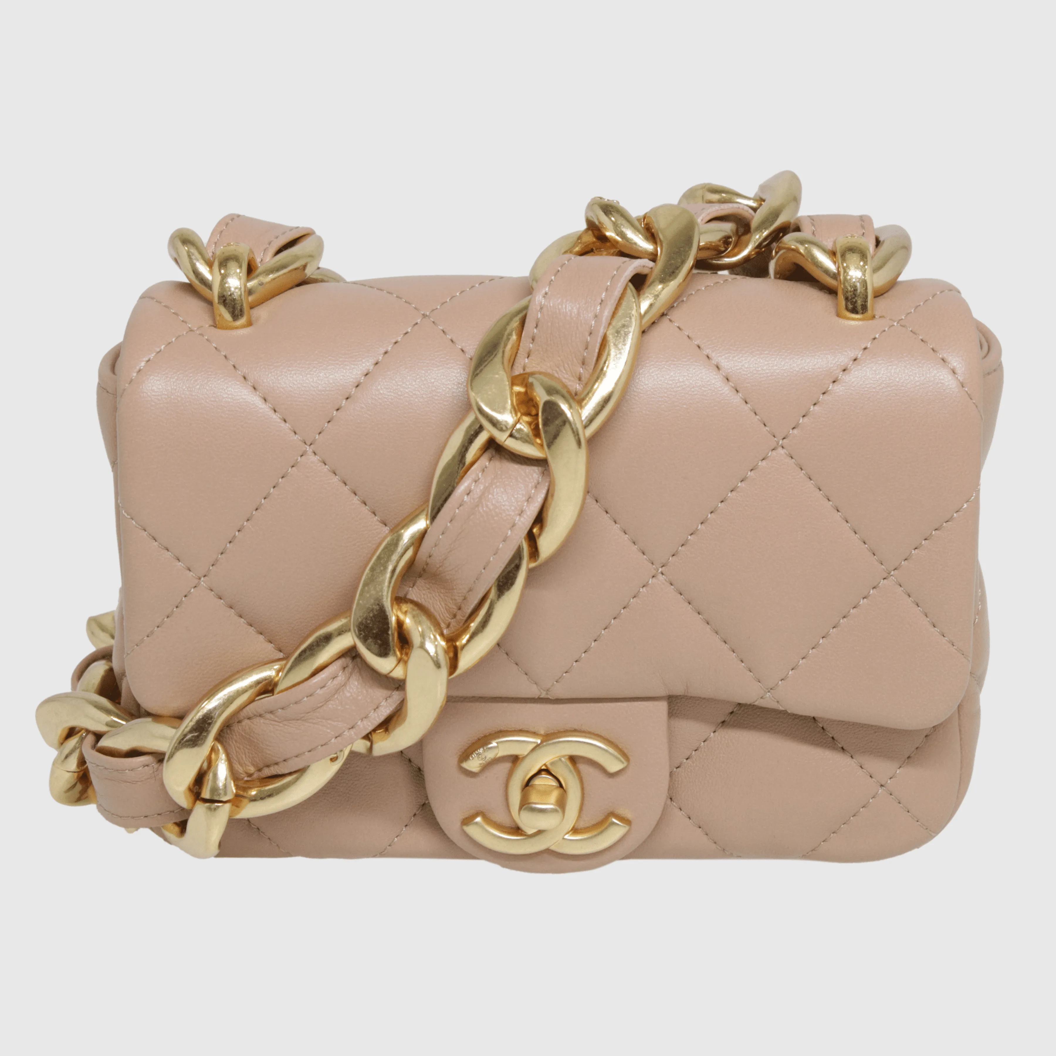 Beige Chunky Chain Strap Mini Flap Bag - SS22