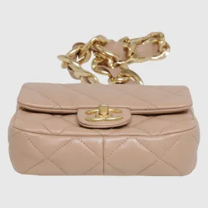 Beige Chunky Chain Strap Mini Flap Bag - SS22