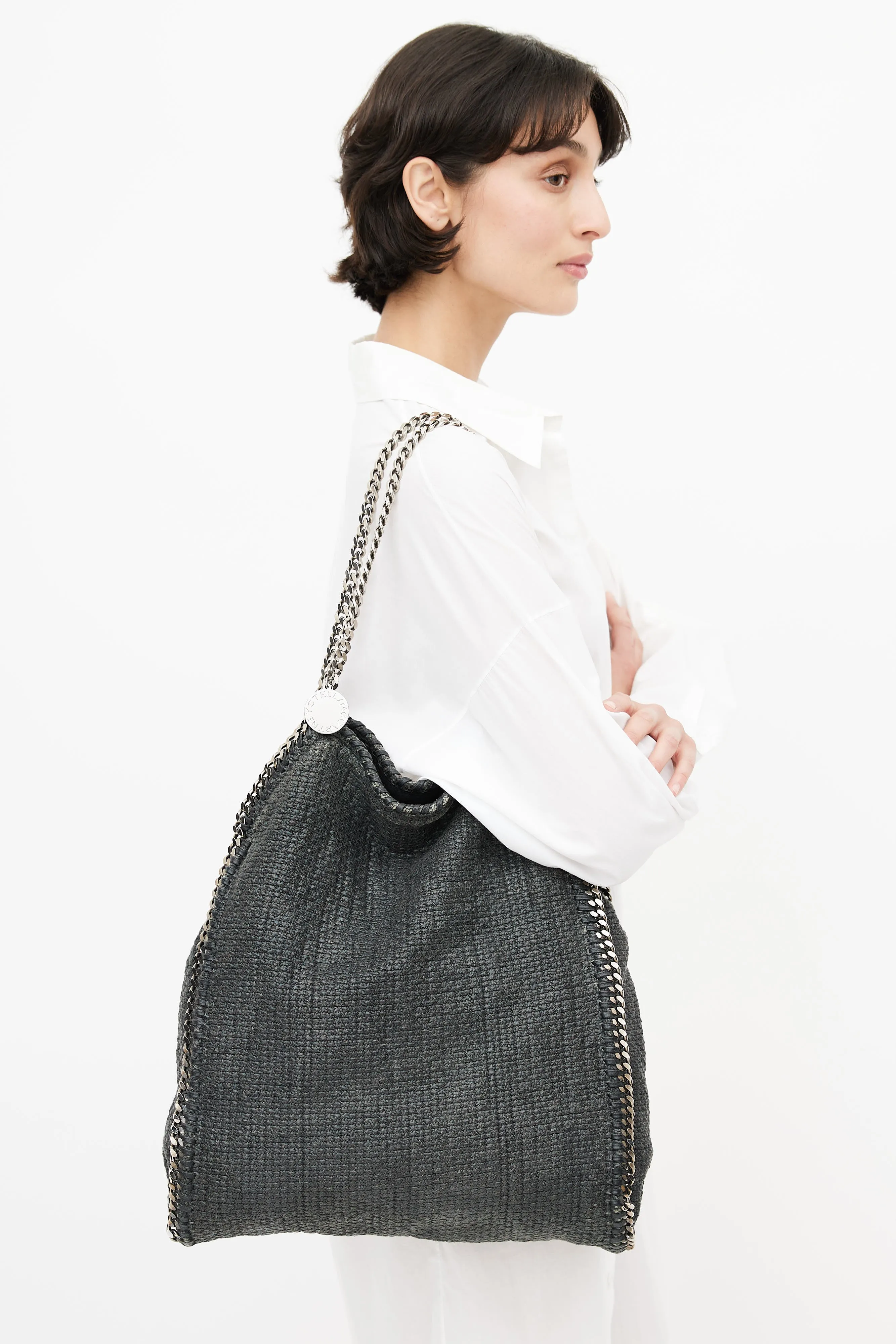 Black & Silver Woven Falabella Shoulder Bag