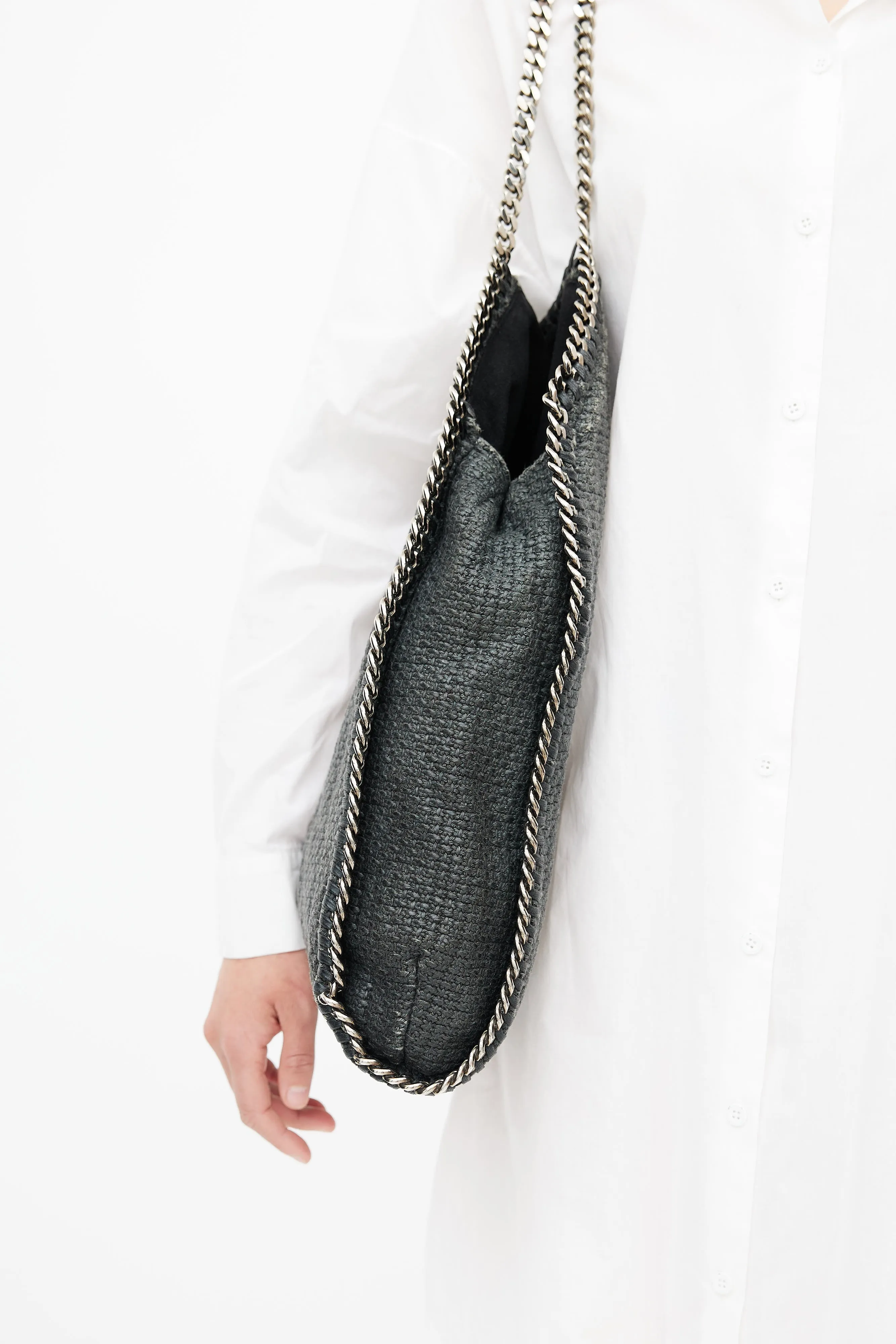 Black & Silver Woven Falabella Shoulder Bag