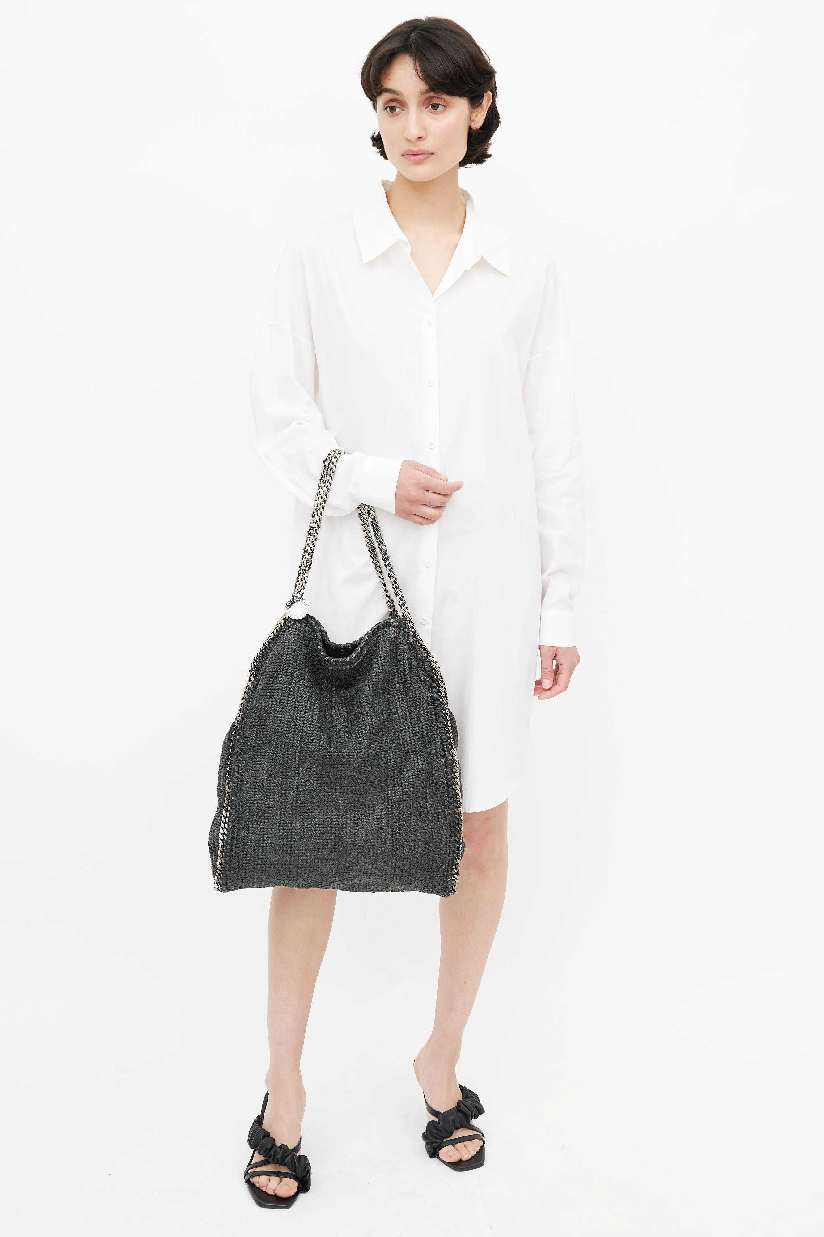 Black & Silver Woven Falabella Shoulder Bag