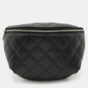 Black Calfskin Quilted Waist Belt Bag