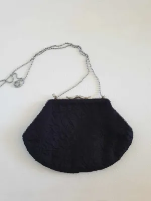 Black Crinkled Chiffon Evening Purse on a Chain