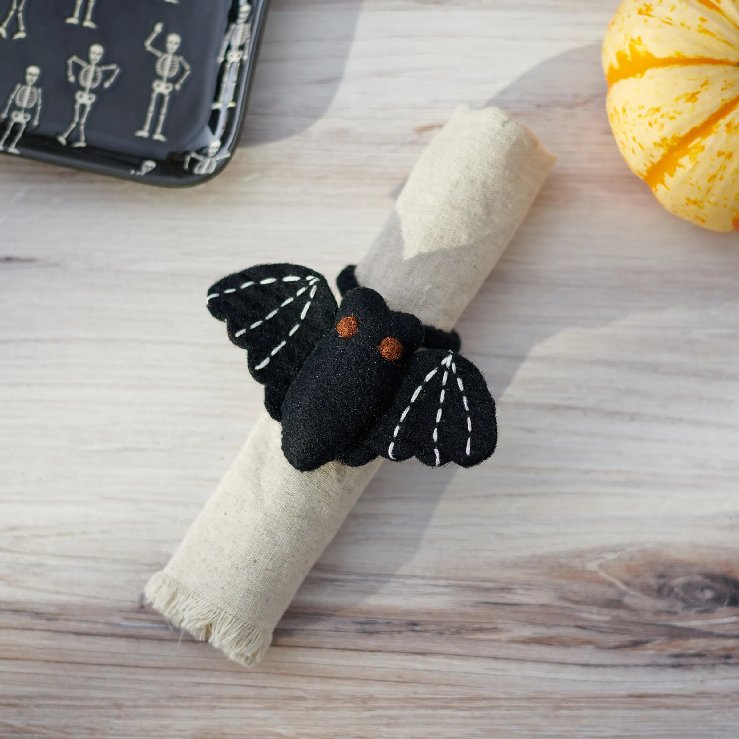 Black Felt Bat Napkin Ring Set