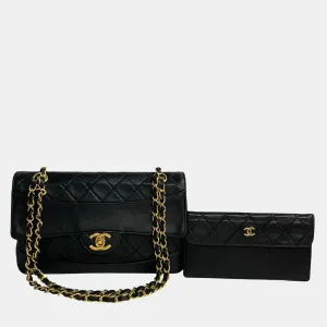 Black Leather CC Classic Flap Shoulder Bag