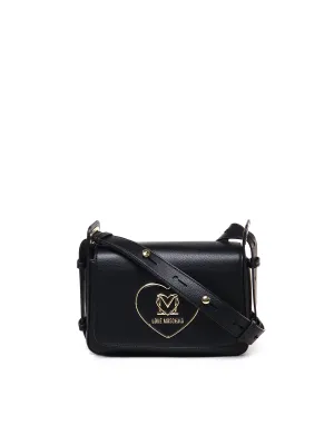 Black Leather Shoulder Bag with Strap