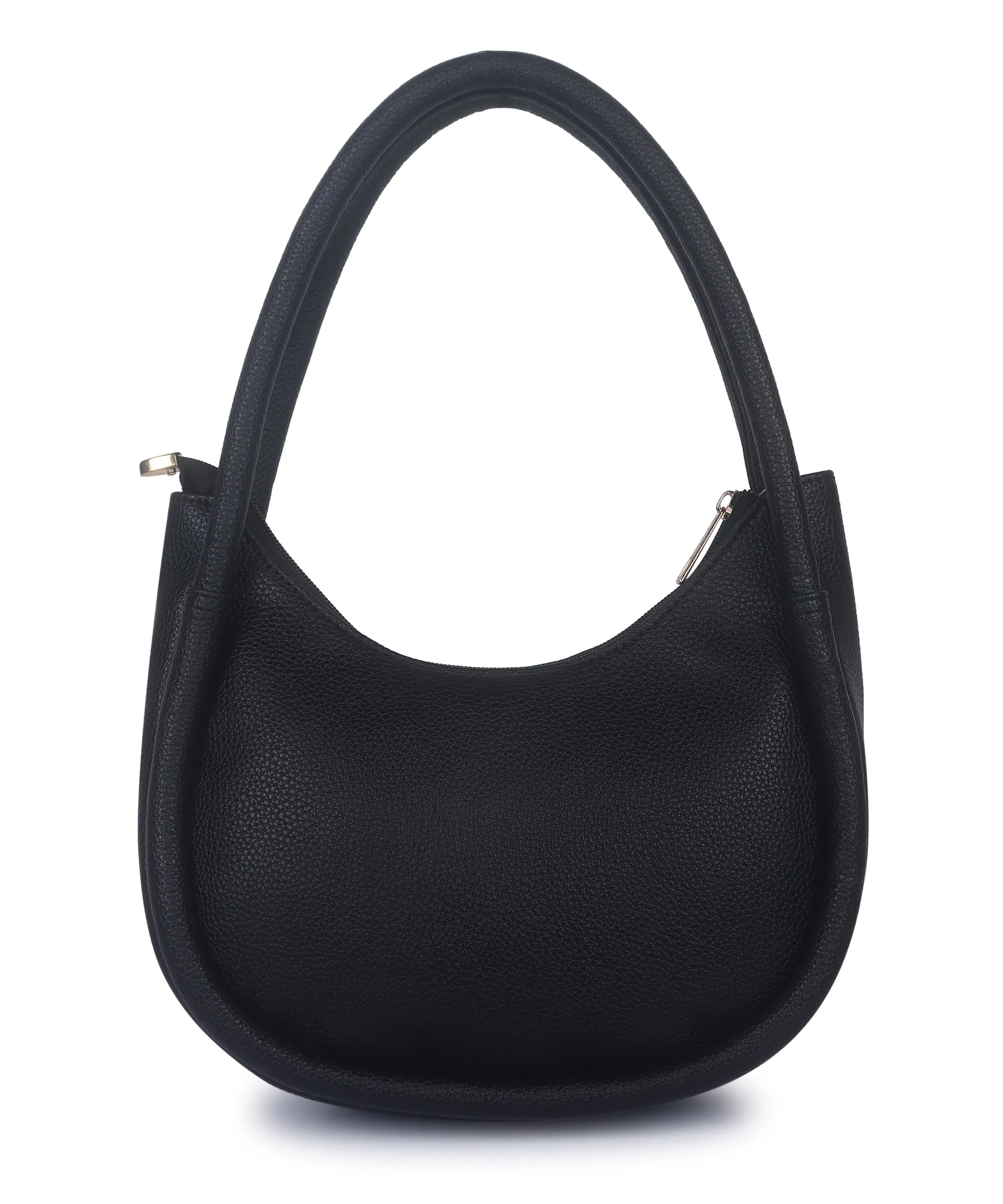 Black Synthetic Leather Baguette Bag For Women