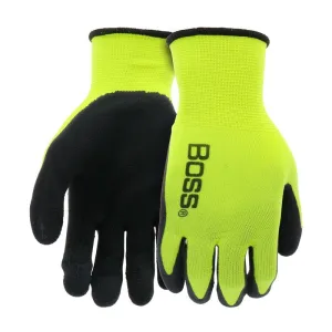 Boss Tactile Grip Series B31282-XL Coated Gloves, XL, Knit Wrist Cuff, Latex Coating, Polyester, Black/Hi-Viz Yellow :PR: QUANTITY: 1