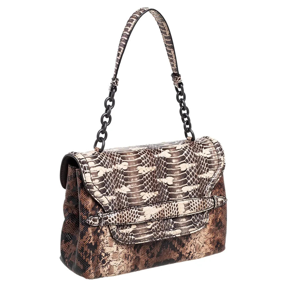 Bottega Veneta Intrecciato Karung And Watersnake Detail Flap Shoulder Bag