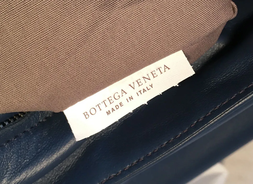 Bottega Veneta Navy Blue Leather Briefcase