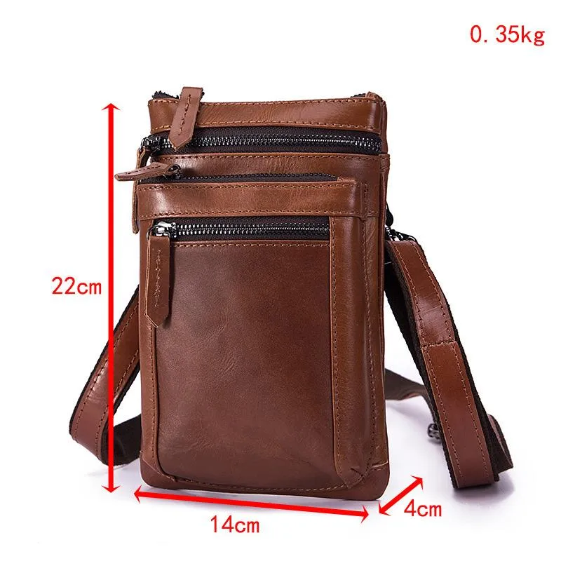 Brown Leather Men's Belt Pouch Small Shoulder Bag Side Bag Waist Bag Belt Bag For Men