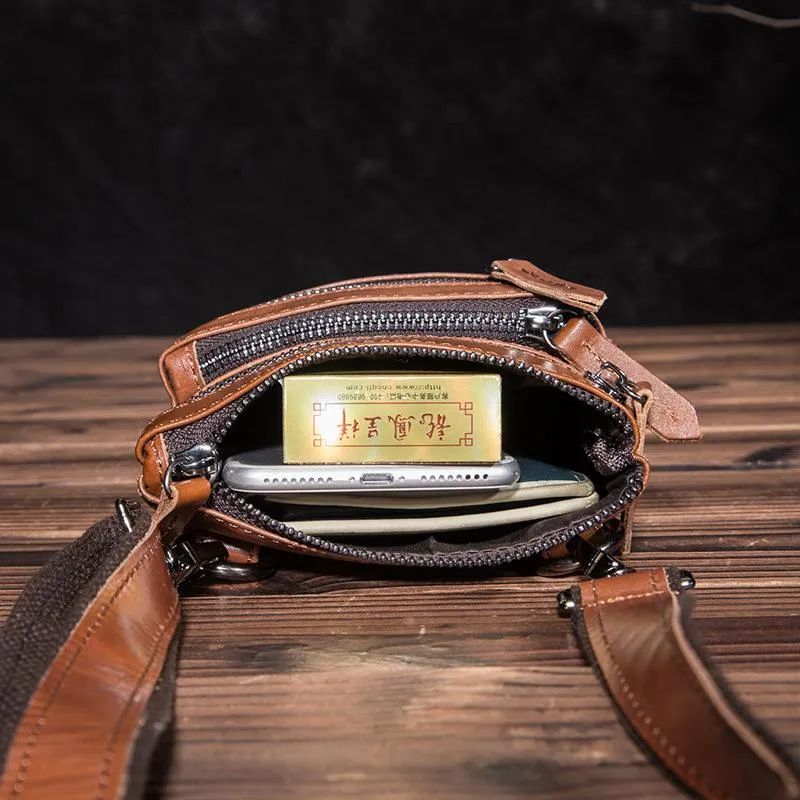 Brown Leather Men's Belt Pouch Small Shoulder Bag Side Bag Waist Bag Belt Bag For Men