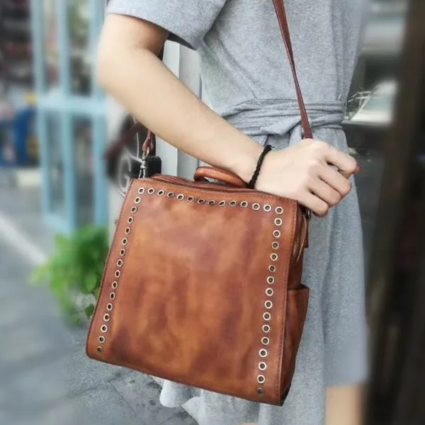 Brown Leather Womens Crossbody Backpack Purse Small Over the Shoulder Bags for Women