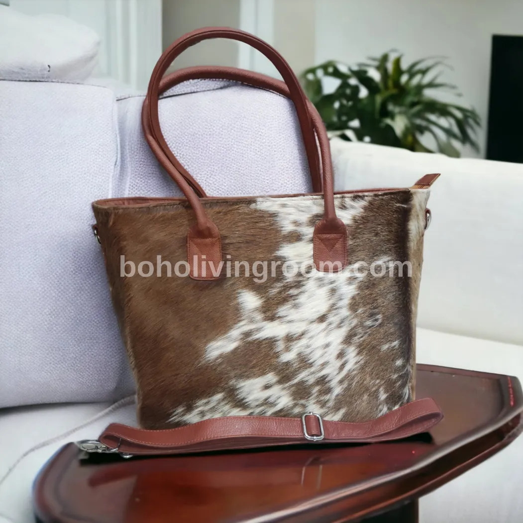 Brown White Cowhide Shoulder bag