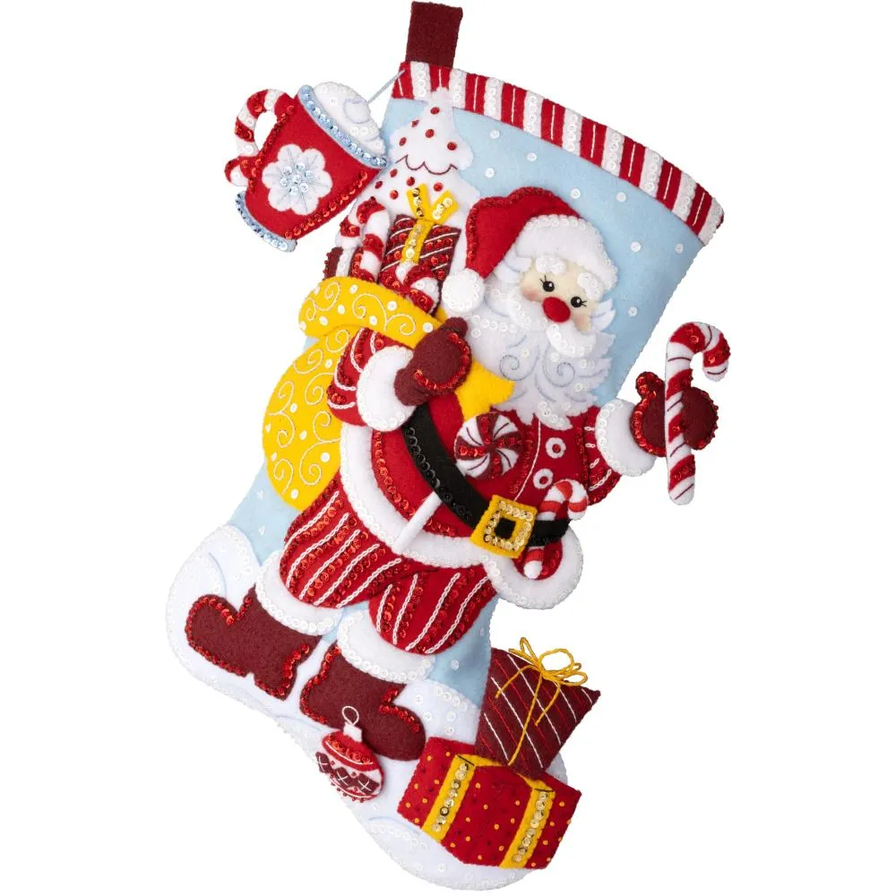 Bucilla Felt Stocking Applique Kit 18" Long Peppermint Santa*