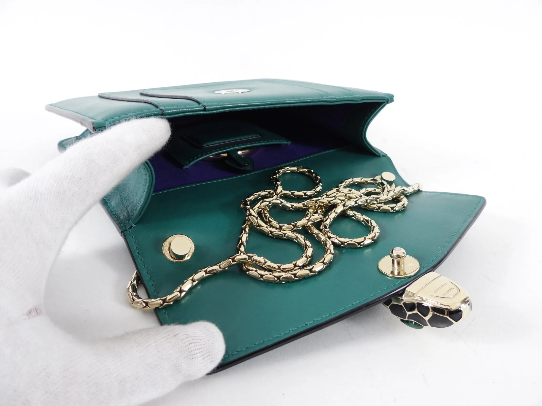 Bulgari Serpenti Forever Green Enamel Snake Flap Bag