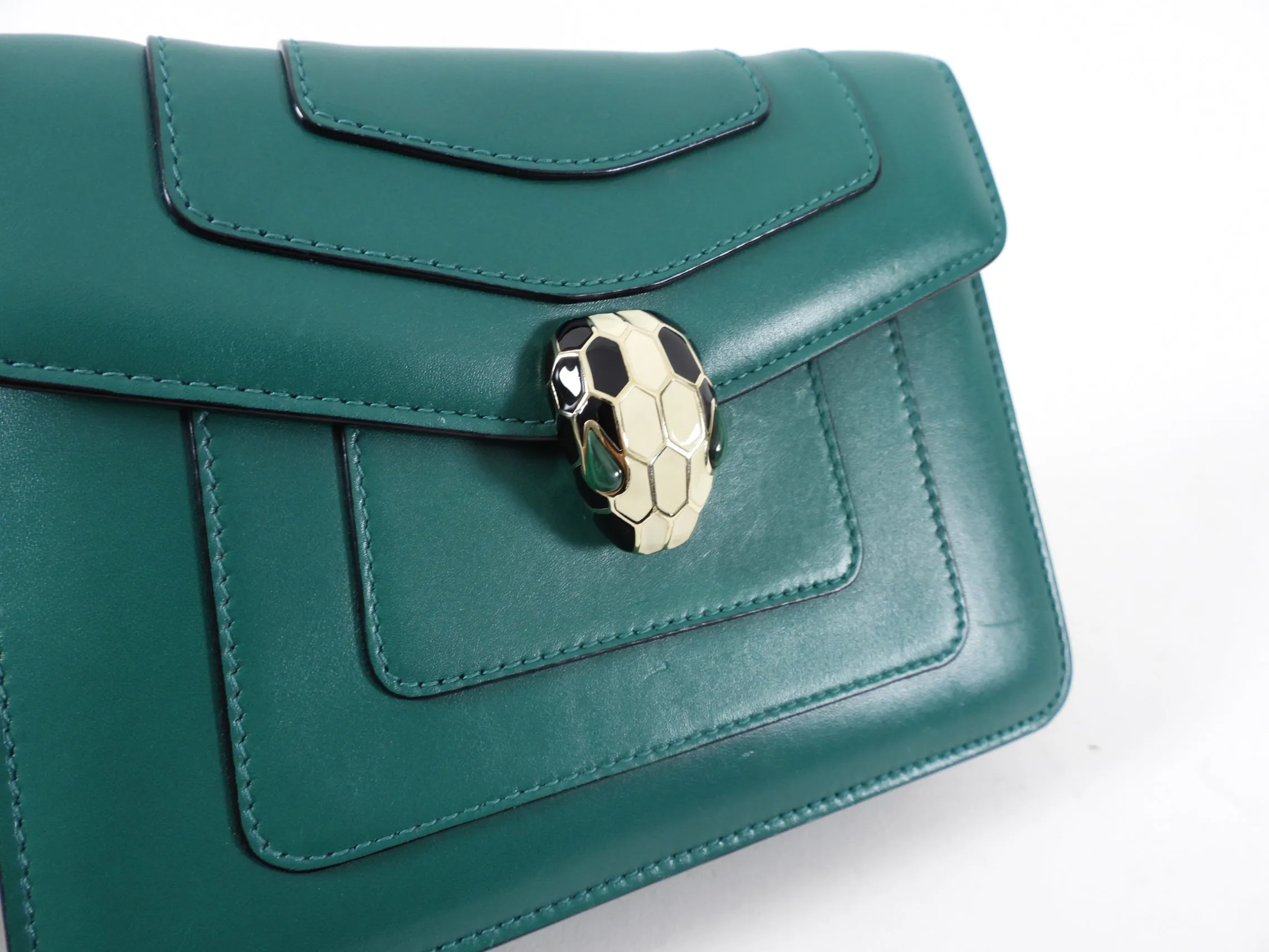 Bulgari Serpenti Forever Green Enamel Snake Flap Bag