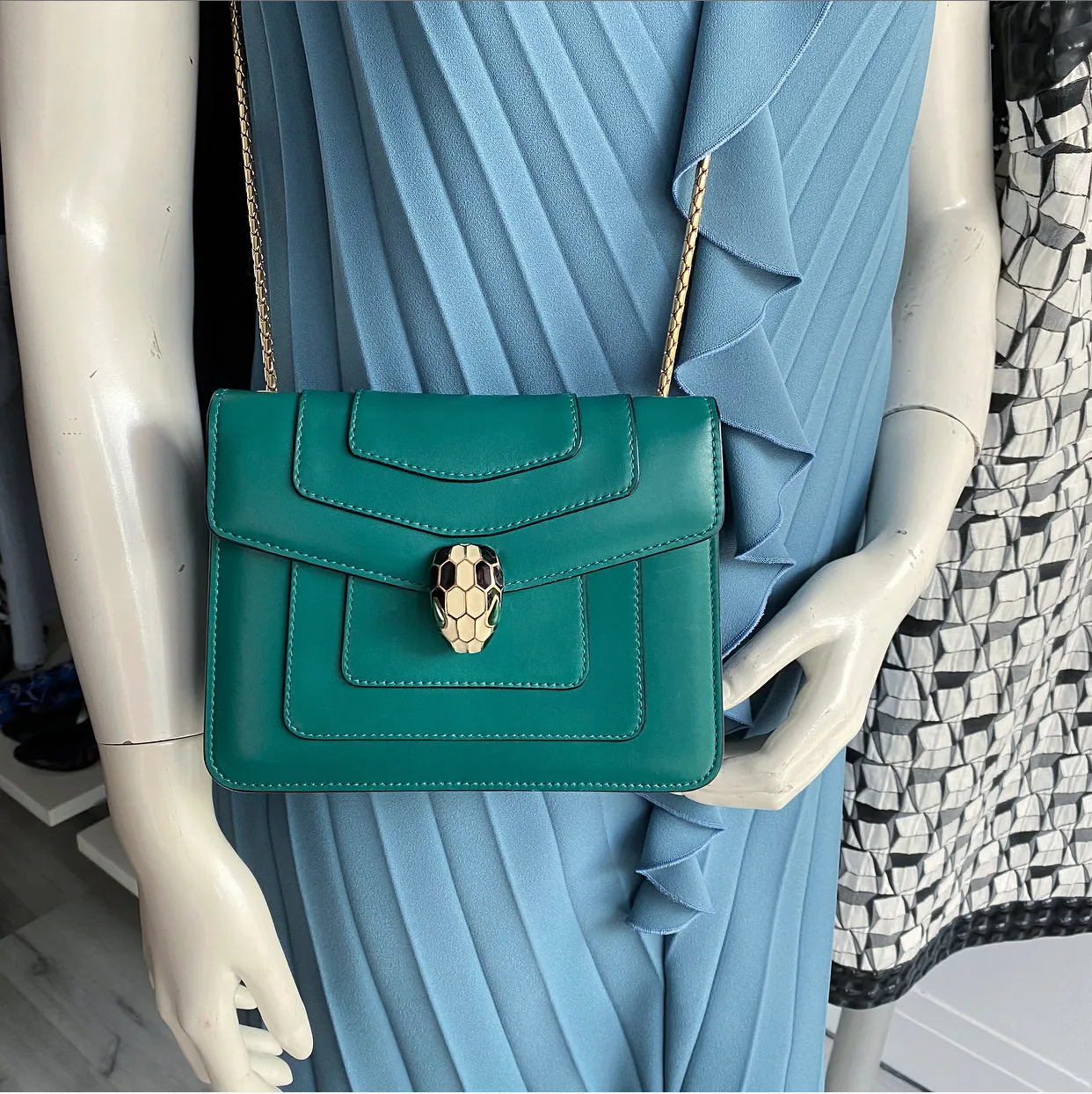 Bulgari Serpenti Forever Green Enamel Snake Flap Bag