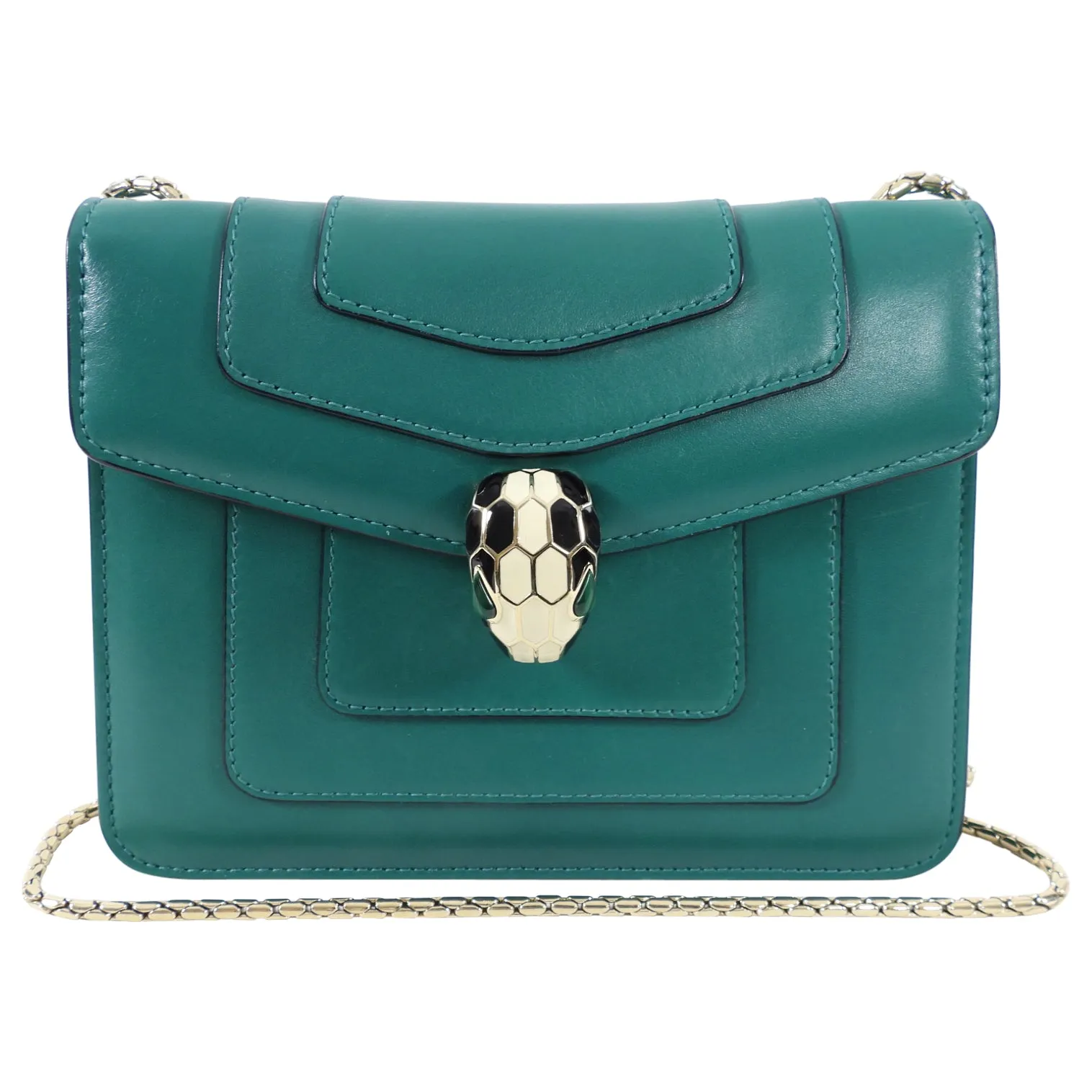 Bulgari Serpenti Forever Green Enamel Snake Flap Bag