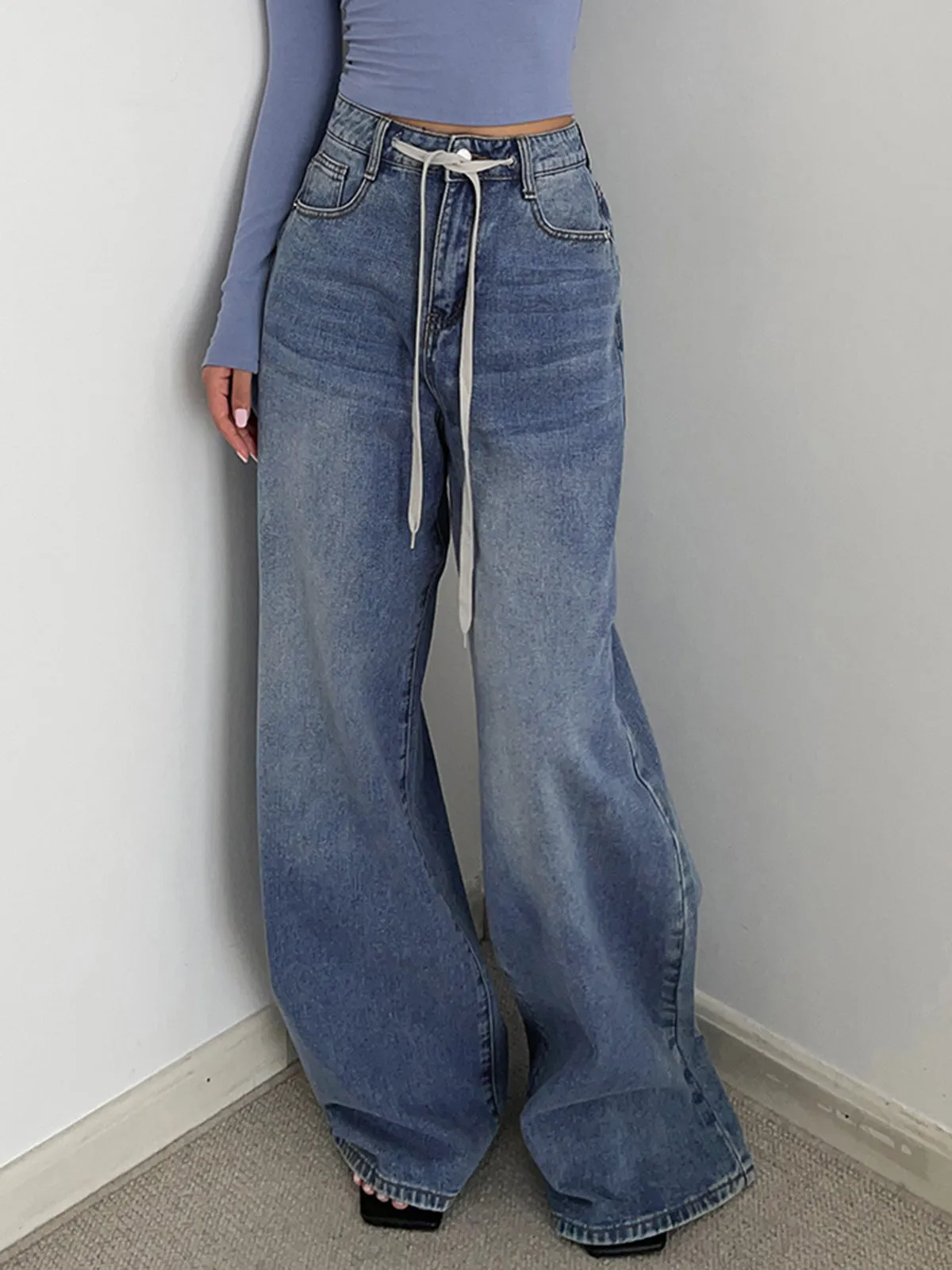 Buttoned Tied Graceful Denim Boyfriend Jeans