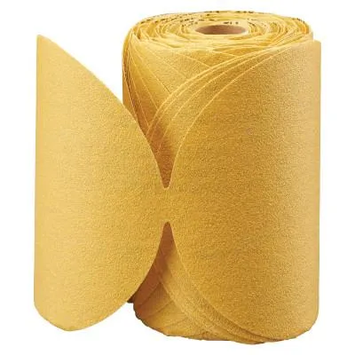 Carborundum Gold Aluminum Oxide Dri-Lube Paper Discs, Seeded Gel, 5 in Dia., P150 Grit, Roll, 05539510552