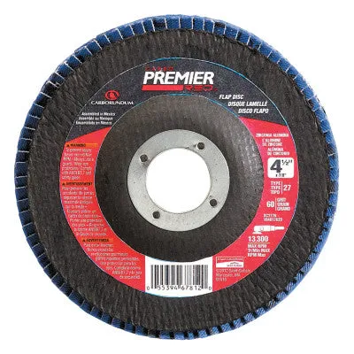 Carborundum Premier Red Zirconia Alumina Type 27 Flap Discs, 4 1/2", 40 Grit, 7/8 in Arbor, 05539563742