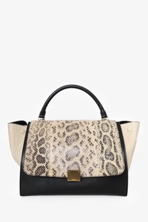 Celine Beige/Black Python/Leather Medium Trapeze Bag with Strap