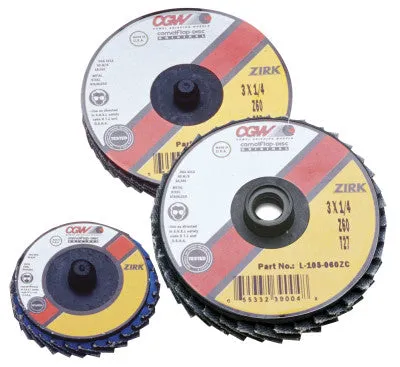 CGW Abrasives Flap Discs, Mini, Zirconia, Quick Change, Type R, 3 in, 36 Grit, 18,000 rpm, 30011