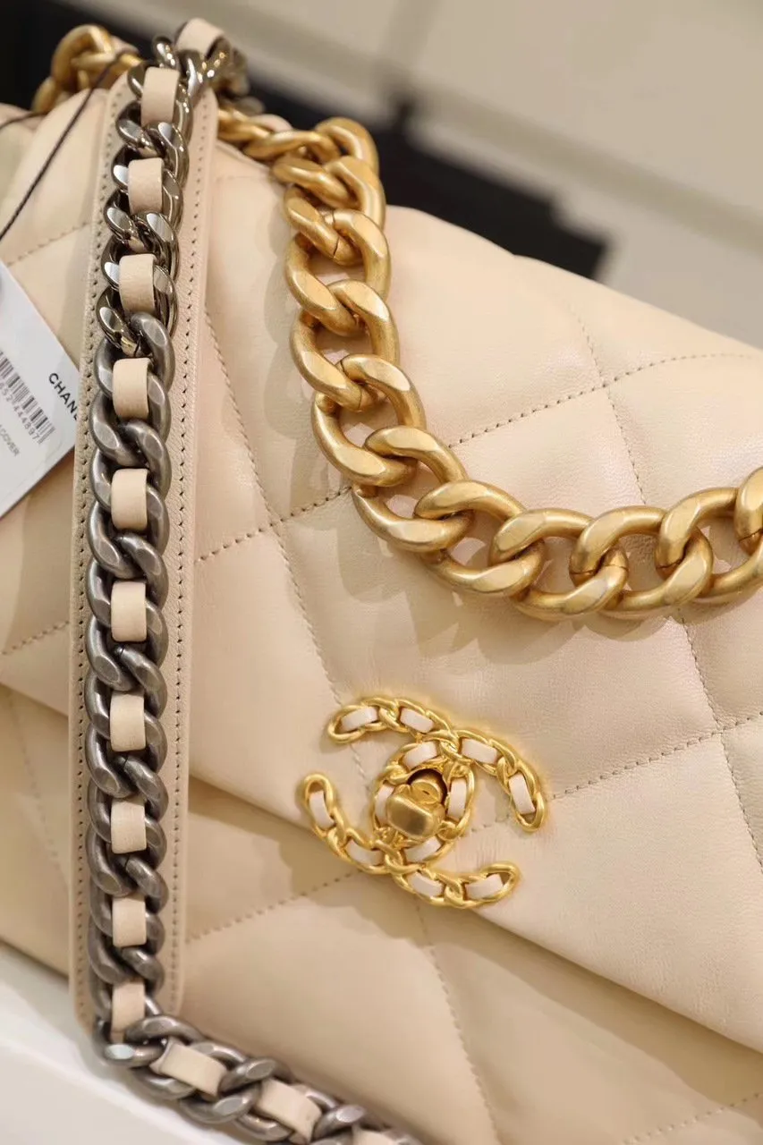 Chanel 19 Large Flap Bag Beige