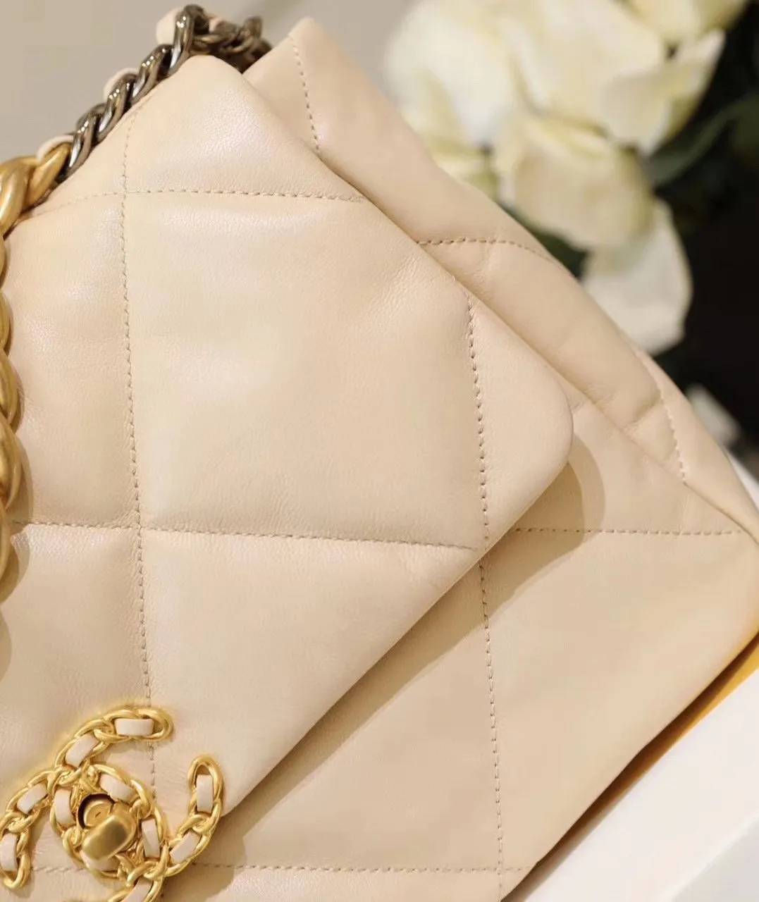 Chanel 19 Large Flap Bag Beige